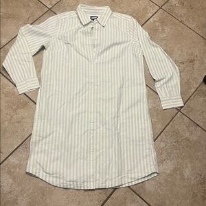 Lands’ End Green and White Strip Long Sleeve Midi Dress